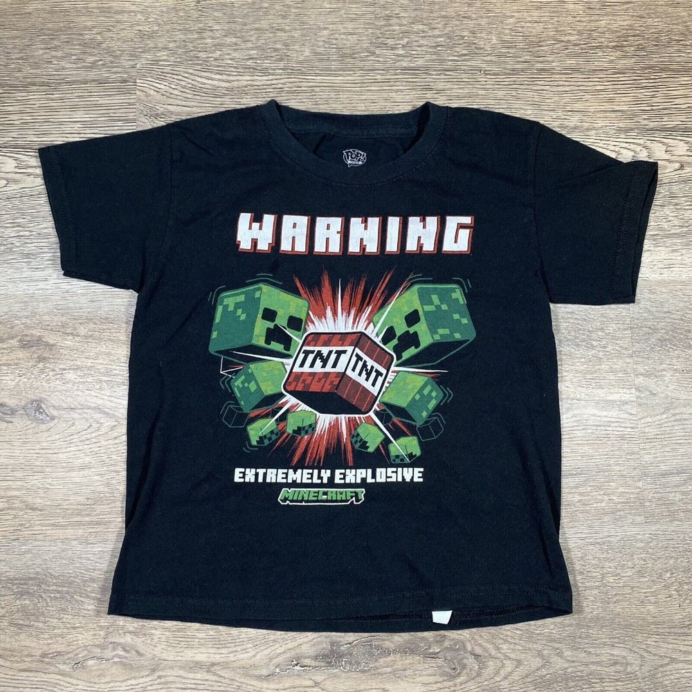 Minecraft Logo Pop Tees Boys Size S Black T-Shirt Short Sleeve